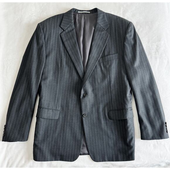 Hickey Freeman LORO PIANA Super 130s Men Size 46R Grey Stripe Wool Blazer Jacket - Picture 1 of 10